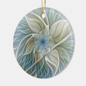Floral Dream Pattern Abstract Blue Khaki Fractal Keramisch Ornament (Links)