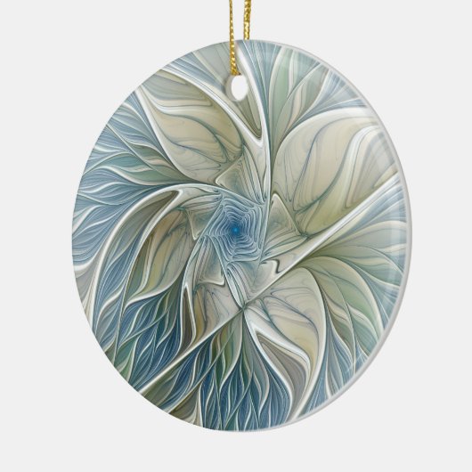 Floral Dream Pattern Abstract Blue Khaki Fractal Keramisch Ornament (Links)