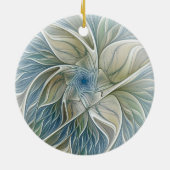 Floral Dream Pattern Abstract Blue Khaki Fractal Keramisch Ornament (Achterkant)