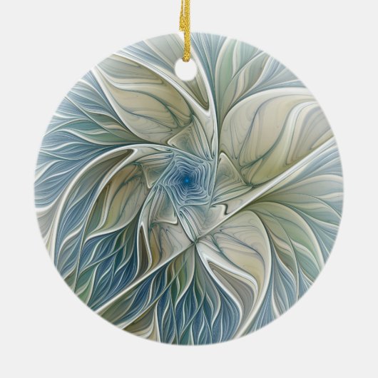 Floral Dream Pattern Abstract Blue Khaki Fractal Keramisch Ornament (Achterkant)