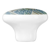 Floral Dream Pattern Abstract Blue Khaki Fractal Keramische Knop (Zijkant)