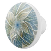 Floral Dream Pattern Abstract Blue Khaki Fractal Keramische Knop (Rechts)