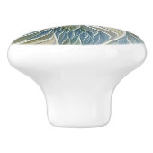 Floral Dream Pattern Abstract Blue Khaki Fractal Keramische Knop (Zijkant)