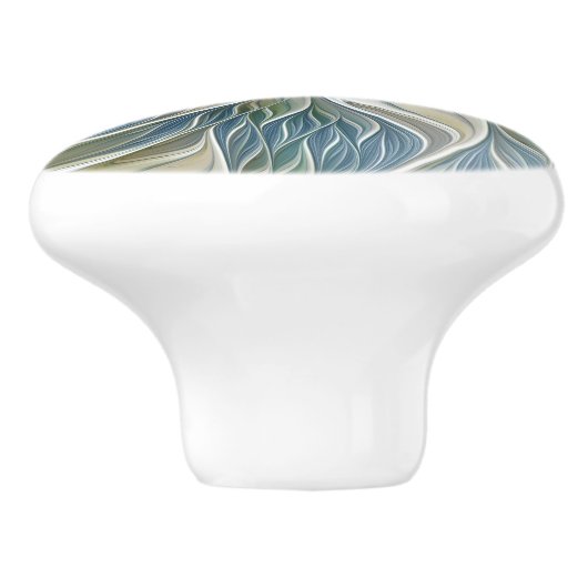 Floral Dream Pattern Abstract Blue Khaki Fractal Keramische Knop (Zijkant)