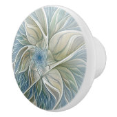 Floral Dream Pattern Abstract Blue Khaki Fractal Keramische Knop (Rechts)