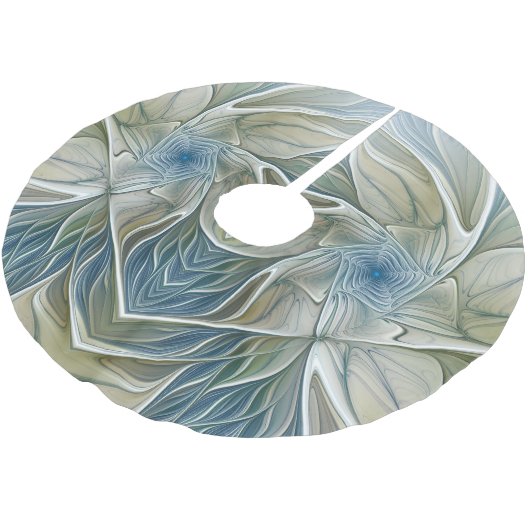 Floral Dream Pattern Abstract Blue Khaki Fractal Kerstboom Rok (Gekanteld)