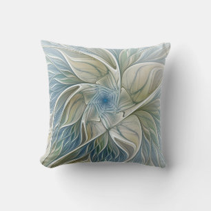 Floral Dream Pattern Abstract Blue Khaki Fractal Kussen