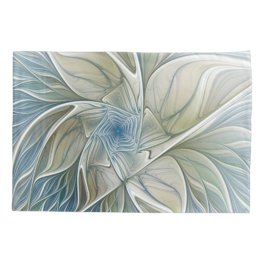 Floral Dream Pattern Abstract Blue Khaki Fractal Kussensloop (Achterkant)