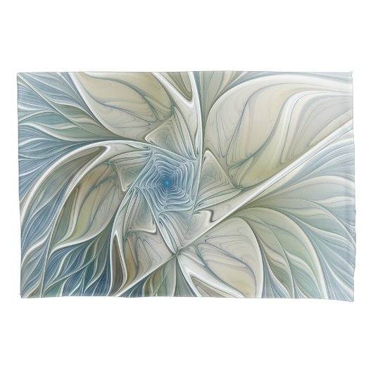 Floral Dream Pattern Abstract Blue Khaki Fractal Kussensloop (Voorkant)