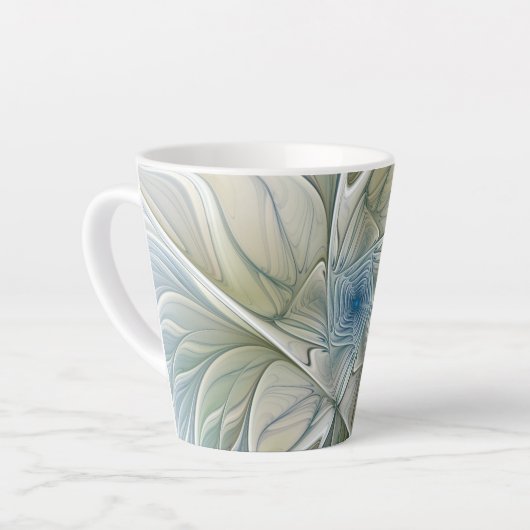 Floral Dream Pattern Abstract Blue Khaki Fractal Latte Mok (Linkerhoek)