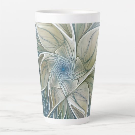 Floral Dream Pattern Abstract Blue Khaki Fractal Latte Mok (Voorkant)