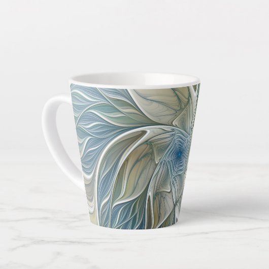 Floral Dream Pattern Abstract Blue Khaki Fractal Latte Mok (Linkerhoek)