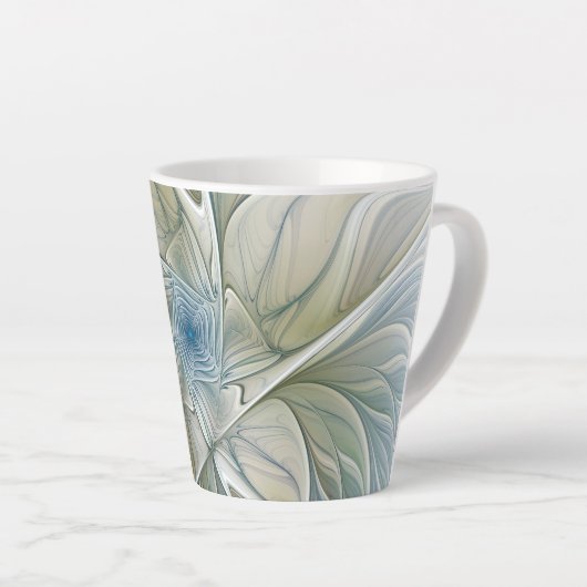 Floral Dream Pattern Abstract Blue Khaki Fractal Latte Mok (Rechterhoek)
