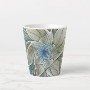 Floral Dream Pattern Abstract Blue Khaki Fractal Latte Mok