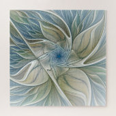 Floral Dream Pattern Abstract Blue Khaki Fractal Legpuzzel (Horizontaal)