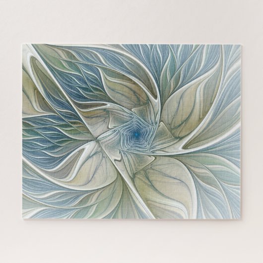Floral Dream Pattern Abstract Blue Khaki Fractal Legpuzzel (Horizontaal)