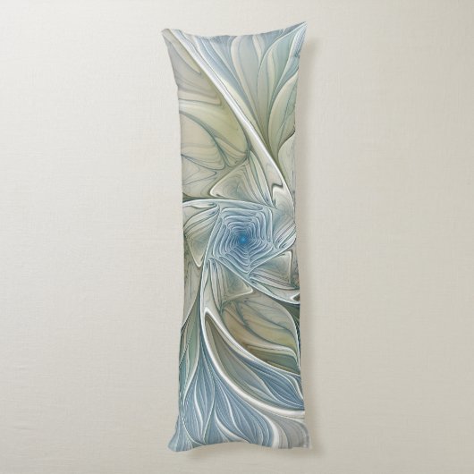 Floral Dream Pattern Abstract Blue Khaki Fractal Lichaamskussen (Achterkant (Verticaal))