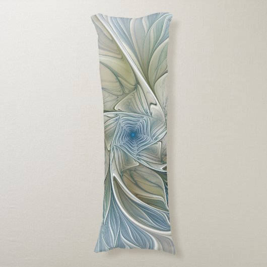 Floral Dream Pattern Abstract Blue Khaki Fractal Lichaamskussen (Voorkant Verticaal)