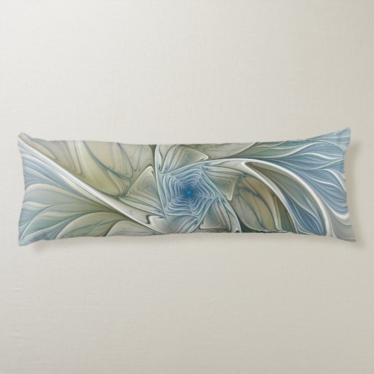 Floral Dream Pattern Abstract Blue Khaki Fractal Lichaamskussen (Achterkant)