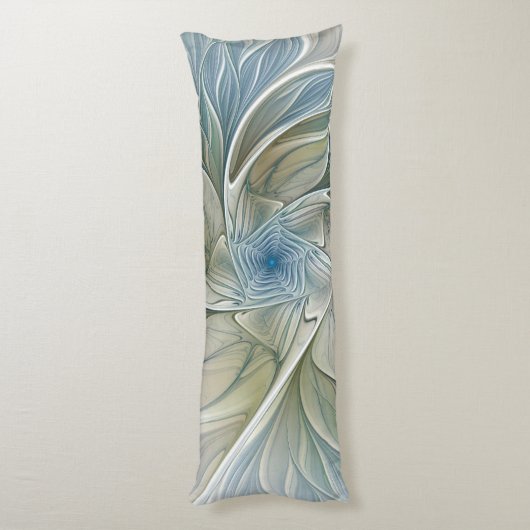 Floral Dream Pattern Abstract Blue Khaki Fractal Lichaamskussen (Achterkant (Verticaal))
