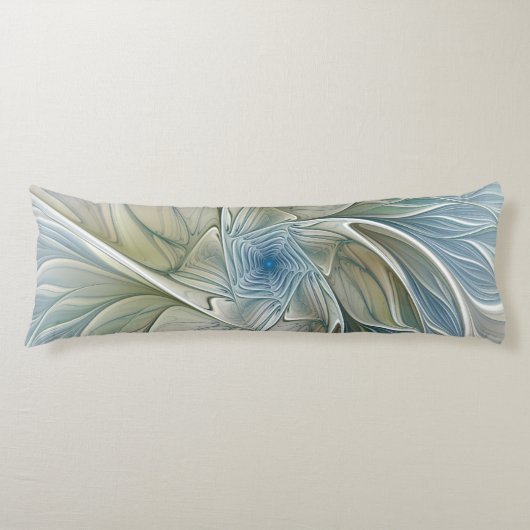 Floral Dream Pattern Abstract Blue Khaki Fractal Lichaamskussen (Voorkant)
