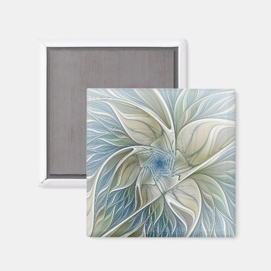Floral Dream Pattern Abstract Blue Khaki Fractal Magneet (Voorkant / Achterkant)