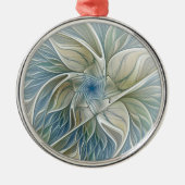 Floral Dream Pattern Abstract Blue Khaki Fractal Metalen Ornament (Voorkant)