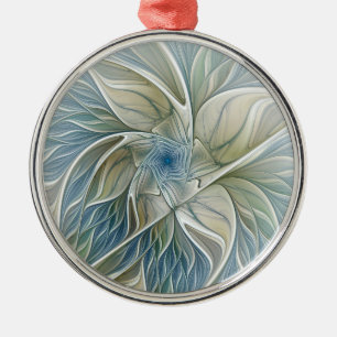 Floral Dream Pattern Abstract Blue Khaki Fractal Metalen Ornament