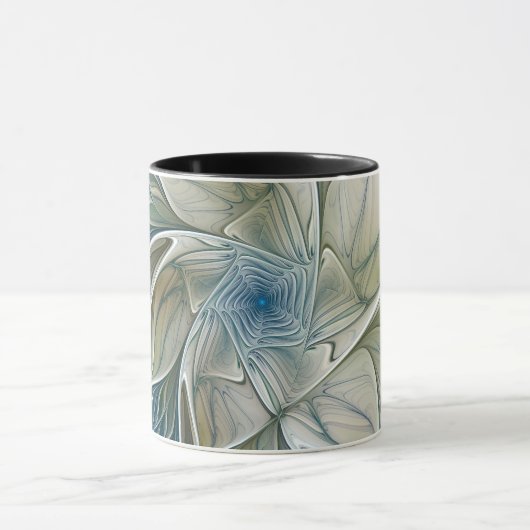 Floral Dream Pattern Abstract Blue Khaki Fractal Mok (Midden)