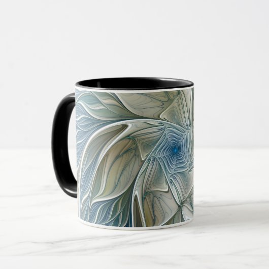 Floral Dream Pattern Abstract Blue Khaki Fractal Mok (Voorkant links)