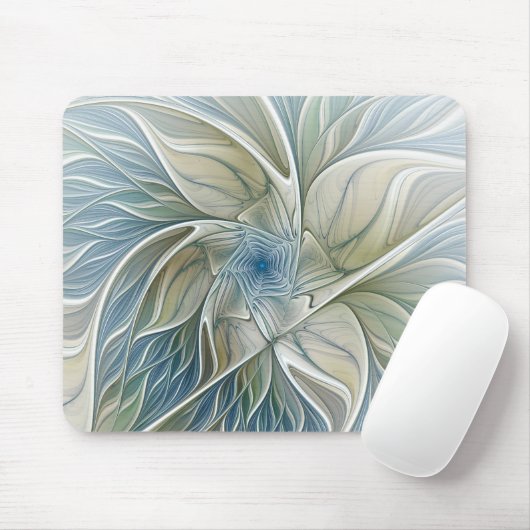 Floral Dream Pattern Abstract Blue Khaki Fractal Muismat (Met muis)