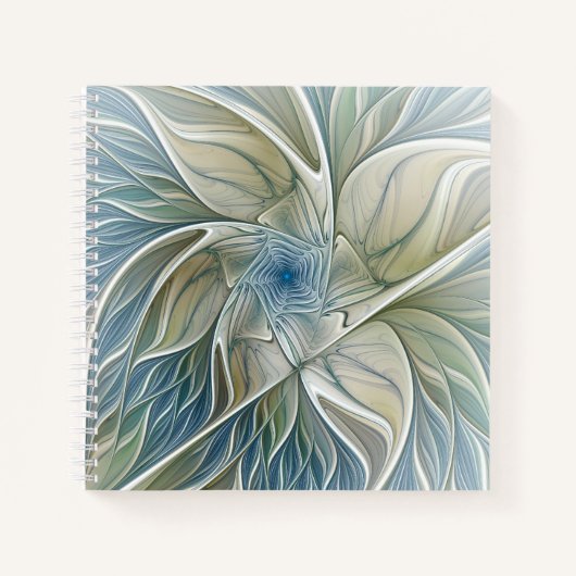 Floral Dream Pattern Abstract Blue Khaki Fractal Notitieboek (Voorkant)