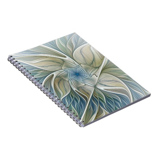 Floral Dream Pattern Abstract Blue Khaki Fractal Notitieboek (Rechterzijde)