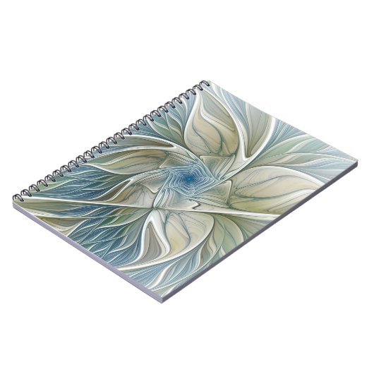 Floral Dream Pattern Abstract Blue Khaki Fractal Notitieboek (Linkerzijde)