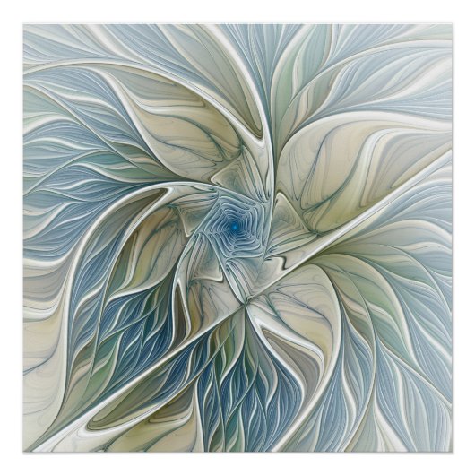Floral Dream Pattern Abstract Blue Khaki Fractal Perfect Poster (Voorkant)