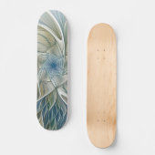 Floral Dream Pattern Abstract Blue Khaki Fractal Persoonlijk Skateboard (Voorkant)