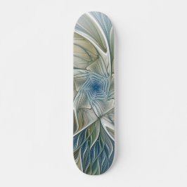 Floral Dream Pattern Abstract Blue Khaki Fractal Persoonlijk Skateboard