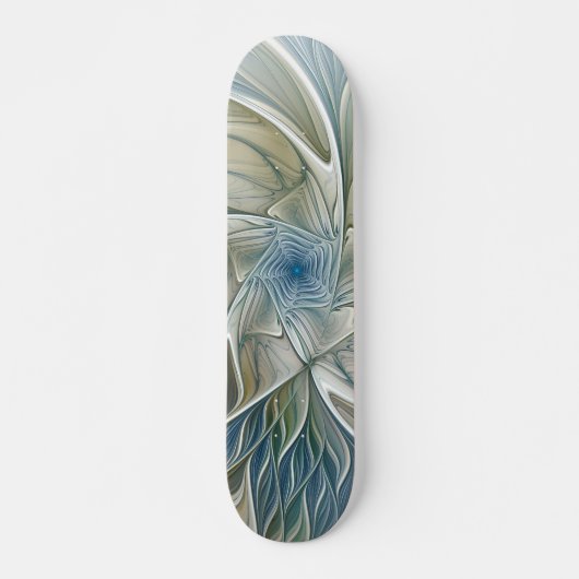 Floral Dream Pattern Abstract Blue Khaki Fractal Persoonlijk Skateboard (Voorkant)