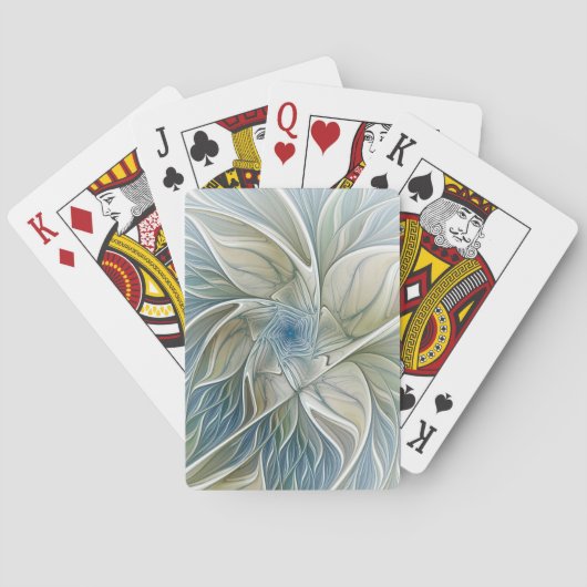 Floral Dream Pattern Abstract Blue Khaki Fractal Pokerkaarten (Achterkant)