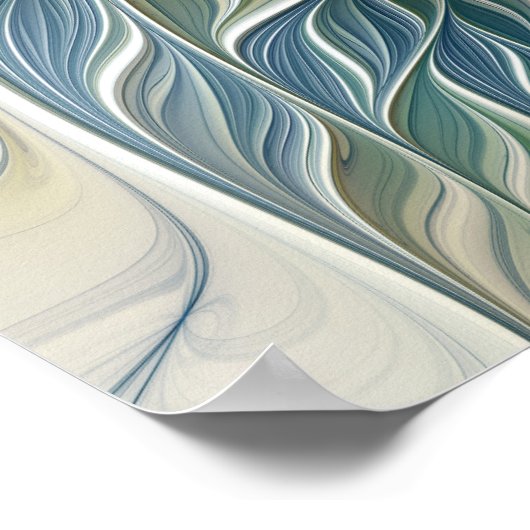 Floral Dream Pattern Abstract Blue Khaki Fractal Poster (Hoek)