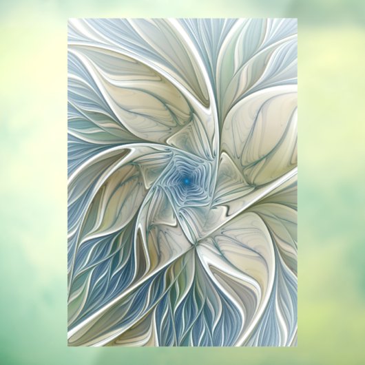 Floral Dream Pattern Abstract Blue Khaki Fractal Raamsticker (Vel 3)