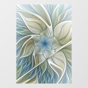 Floral Dream Pattern Abstract Blue Khaki Fractal Raamsticker