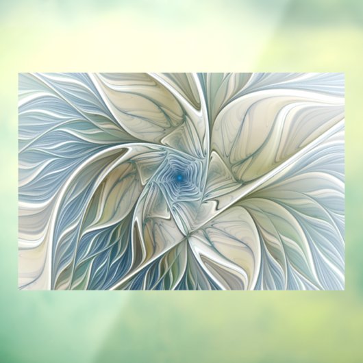 Floral Dream Pattern Abstract Blue Khaki Fractal Raamsticker (Vel 3)