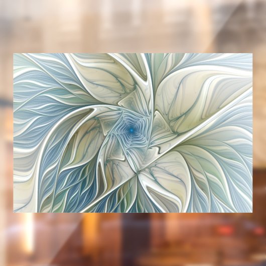 Floral Dream Pattern Abstract Blue Khaki Fractal Raamsticker (Vel 2)