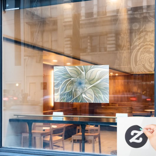 Floral Dream Pattern Abstract Blue Khaki Fractal Raamsticker (Cafe Raam)