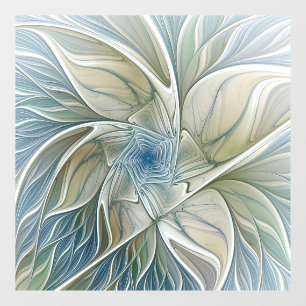 Floral Dream Pattern Abstract Blue Khaki Fractal Raamsticker