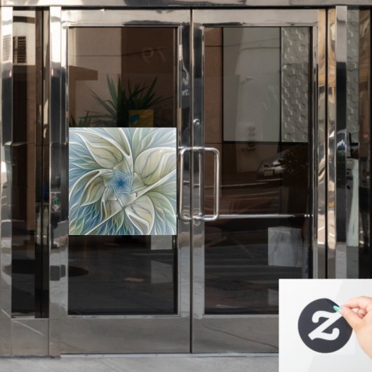 Floral Dream Pattern Abstract Blue Khaki Fractal Raamsticker (Kantoordeur)