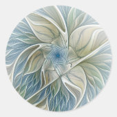 Floral Dream Pattern Abstract Blue Khaki Fractal Ronde Sticker (Voorkant)