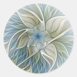 Floral Dream Pattern Abstract Blue Khaki Fractal Ronde Sticker
