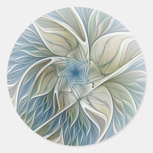 Floral Dream Pattern Abstract Blue Khaki Fractal Ronde Sticker (Voorkant)